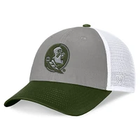 Men's Top of the World Gray/Green Florida State Seminoles OHT Military Appreciation Badge Trucker Adjustable Hat