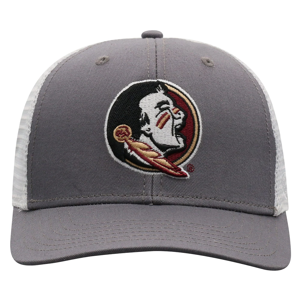 Men's Top of the World Gray/White Florida State Seminoles Victory Baseline Trucker Adjustable Hat