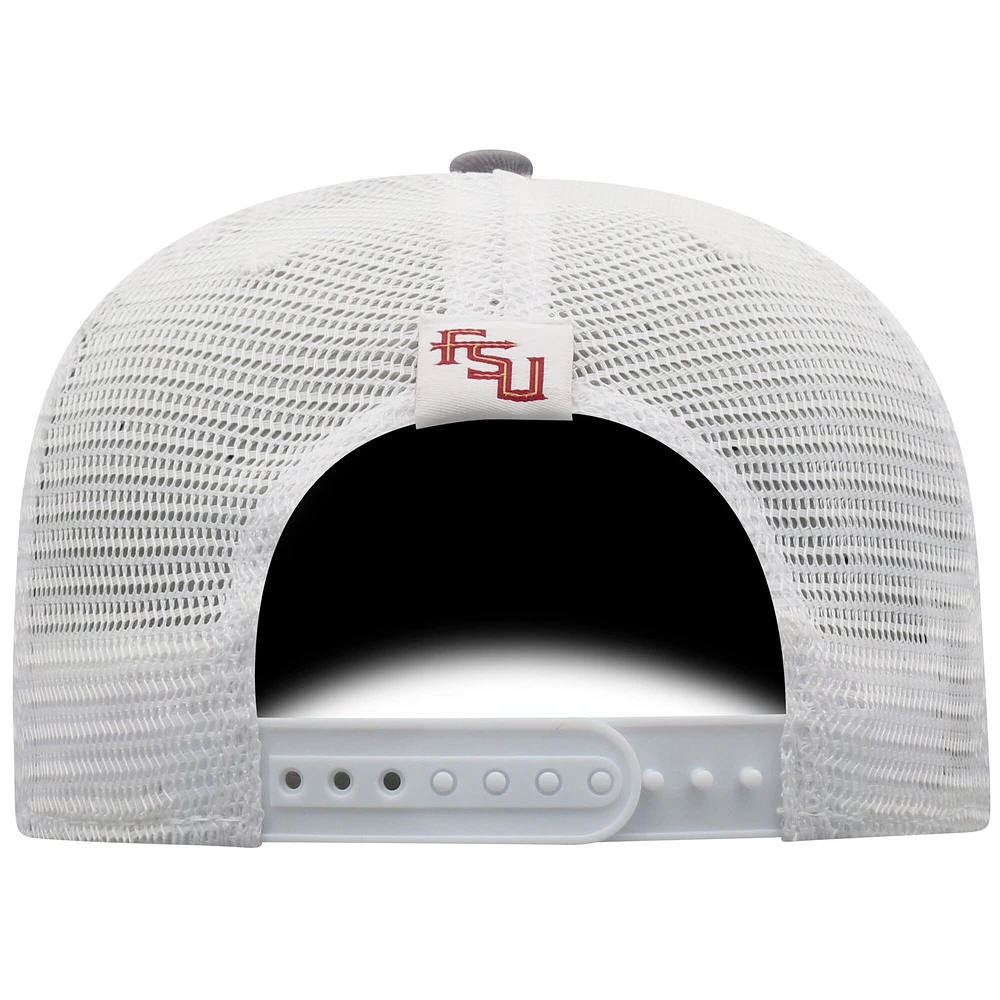Men's Top of the World Gray/White Florida State Seminoles Victory Baseline Trucker Adjustable Hat