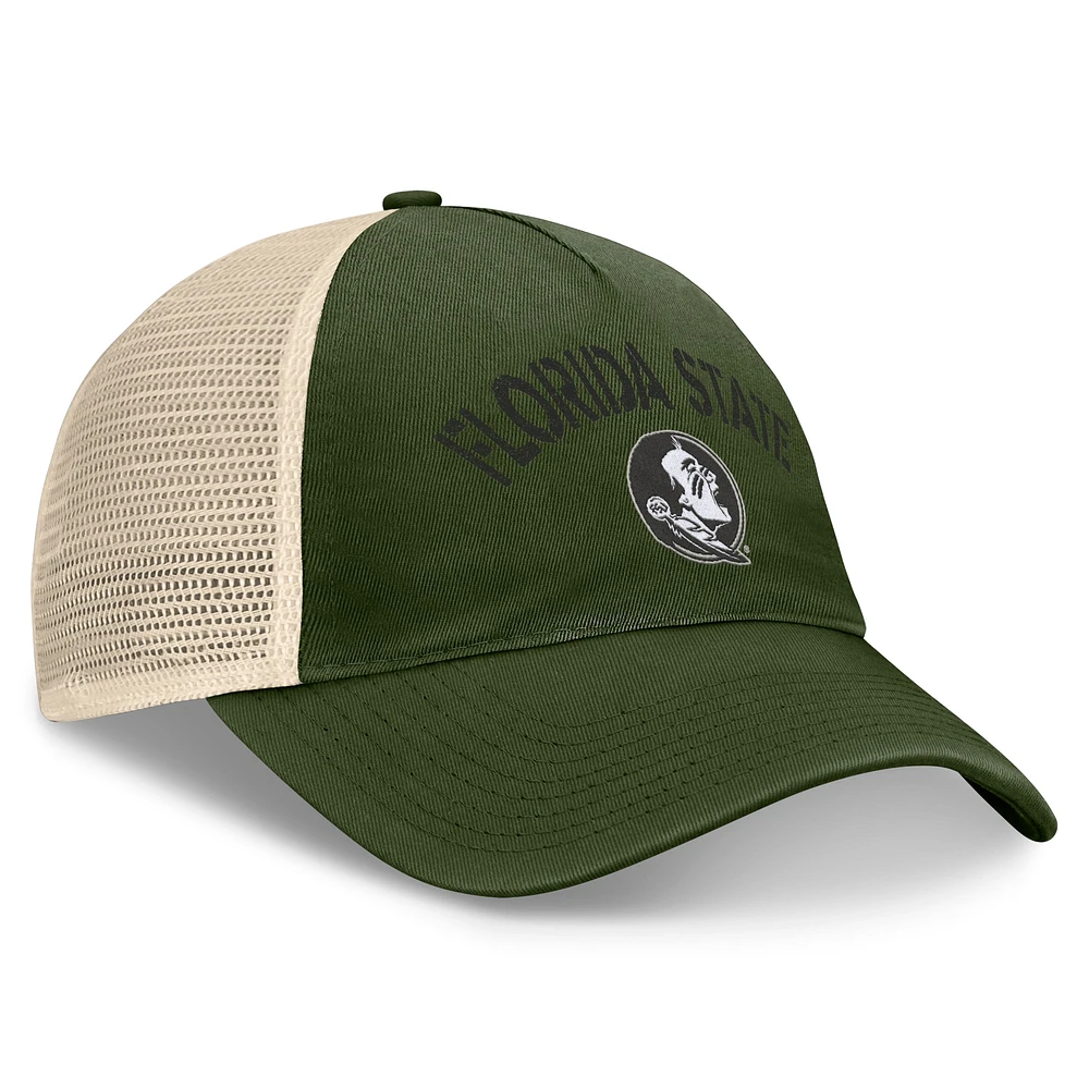 Chapeau réglable Top of the World Hunter Green Florida State Seminoles OHT pour hommes, appréciation militaire Glory Trucker