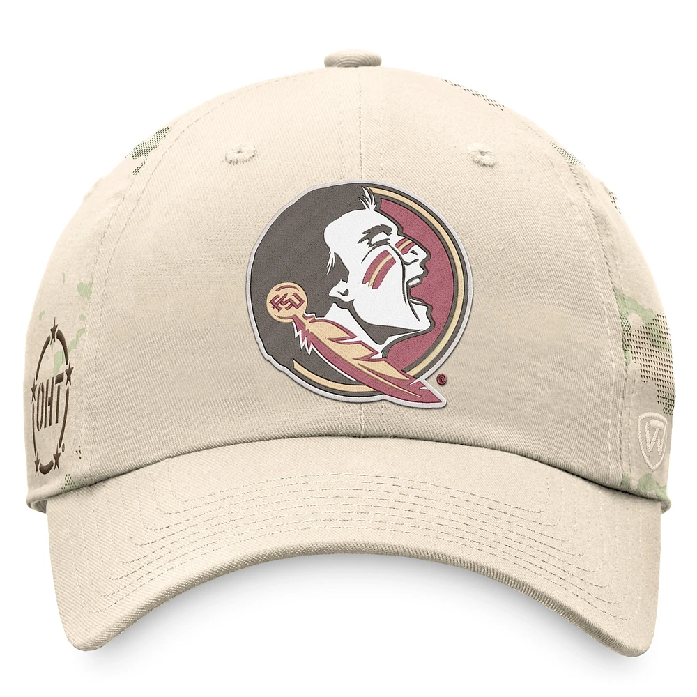 Casquette ajustable à motif camouflage militaire Top of the World Kaki Florida State Seminoles OHT pour homme