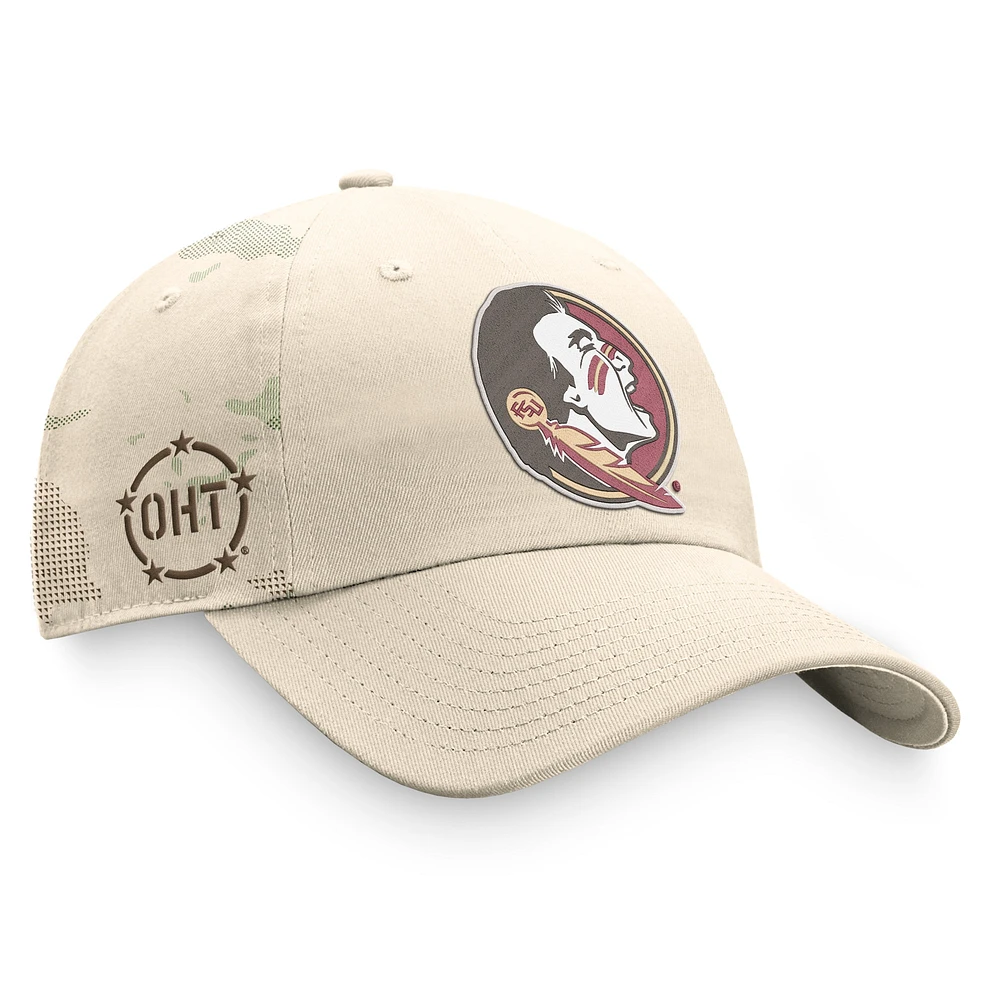 Casquette ajustable à motif camouflage militaire Top of the World Kaki Florida State Seminoles OHT pour homme