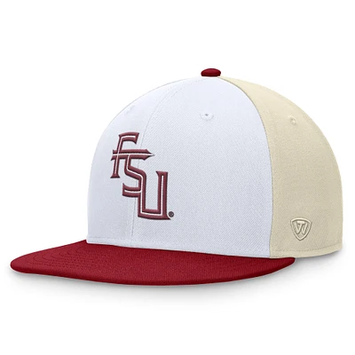 Casquette ajustée de collection Tri-Tone Heritage Florida State Seminoles Top of the World pour hommes, blanc/grenat