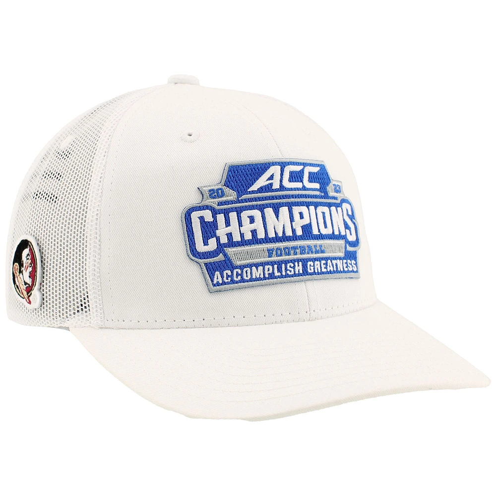 Men's Zephyr  White Florida State Seminoles 2023 ACC Football Conference Champions Locker Room Adjustable Trucker Hat