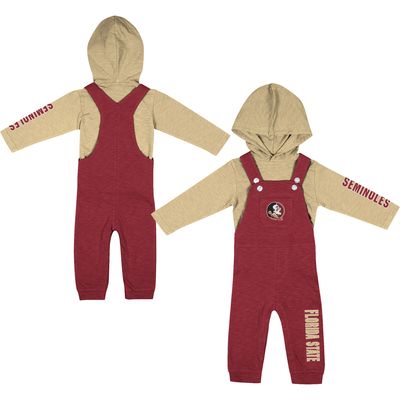 Newborn & Infant Colosseum Heathered Garnet/Heathered Gold Florida State Seminoles Chim-Chim Long Sleeve Hoodie T-Shirt Overall Set
