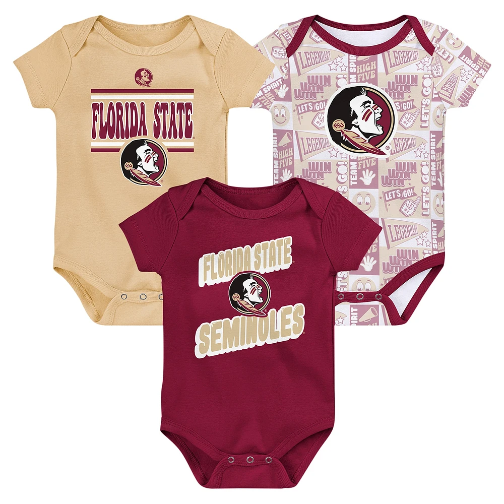 Lot de 3 bodies pour nouveau-né Garnet Florida State Seminoles Sunday Comics