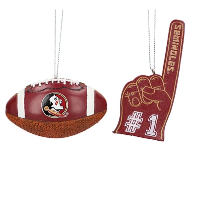 Ensemble de deux décorations de doigts en mousse et ballon de football Florida State Seminoles de The Memory Company