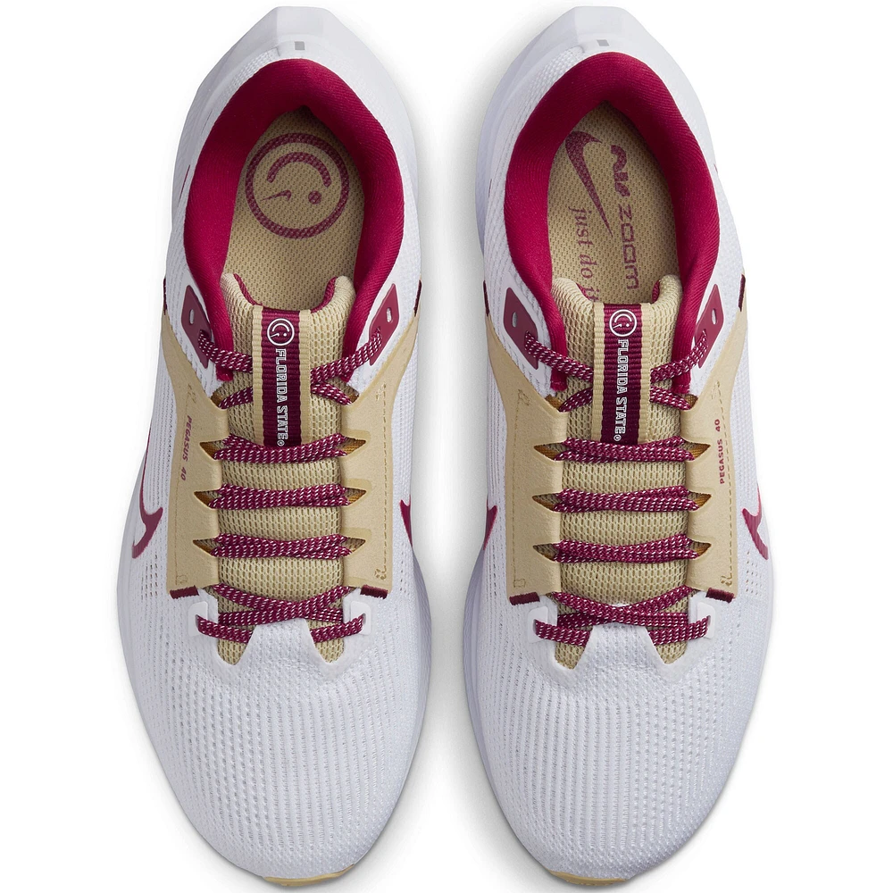 Chaussure de course unisexe Nike Florida State Seminoles Zoom Pegasus 40 blanche