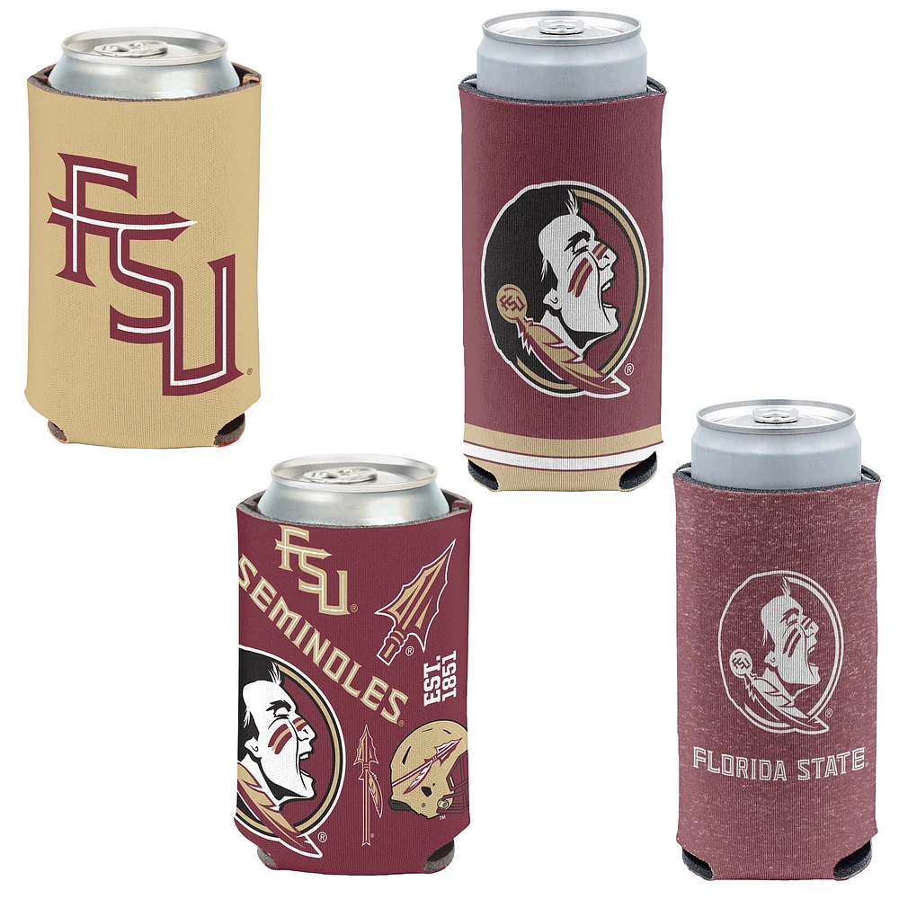 WinCraft Florida State Seminoles, paquet de 4, 12 oz. Ensemble refroidisseur de canettes et de canettes minces