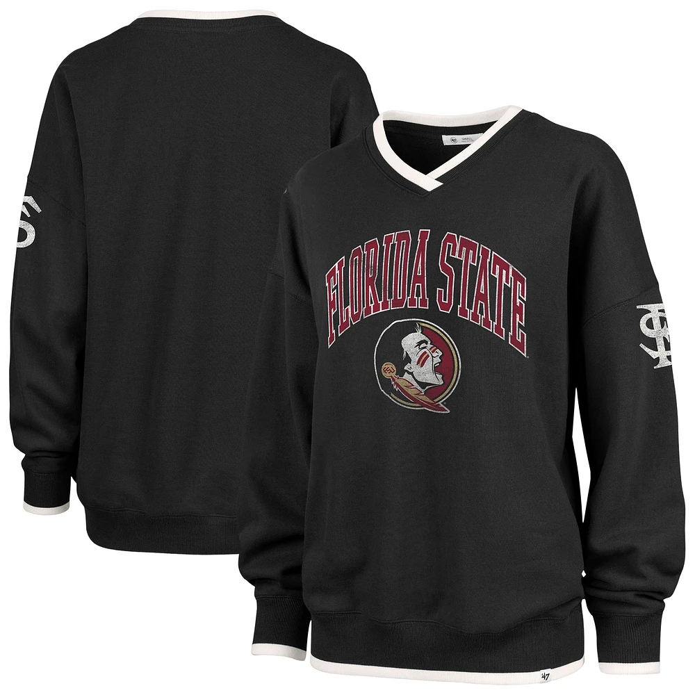 Women's '47 Black Florida State Seminoles Clubhouse Daze Eighty V-Neck Pullover Sweatshirt