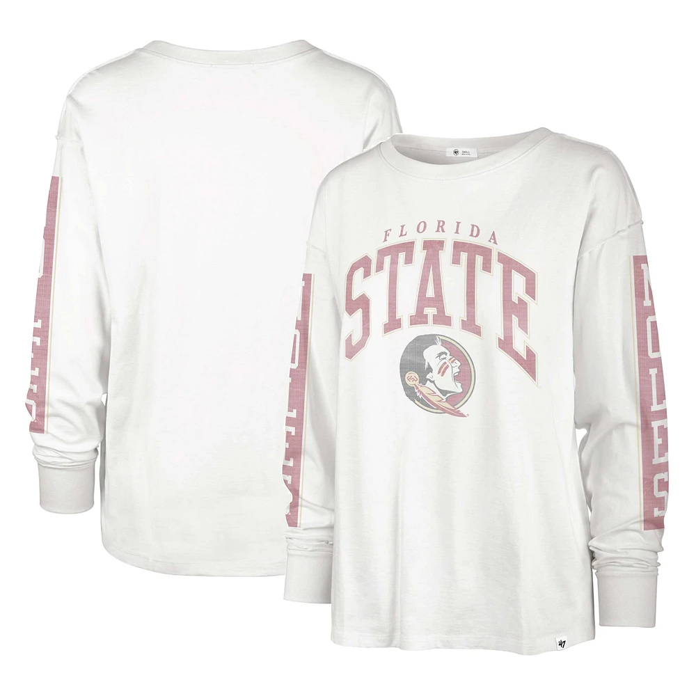 T-shirt à manches longues '47 Cream Florida State Seminoles Statement SOA 3-Hit pour femmes