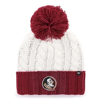 Bonnet tricoté à revers Fireside '47 blanc pour femme avec pompon Florida State Seminoles