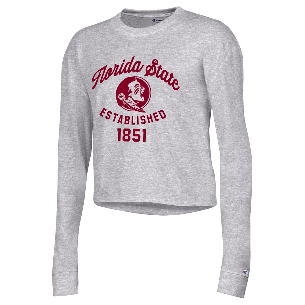 Women's Champion Gray Florida State Seminoles Boyfriend Cropped Long Sleeve T-Shirt