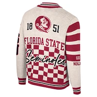 Women's Colosseum Cream Florida State Seminoles Jacquard Full-Zip Sweater