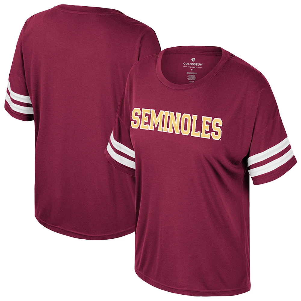 T-shirt surdimensionné à sequins pour femme Colosseum Garnet Florida State Seminoles Treasure