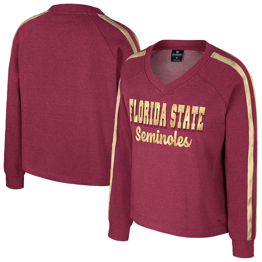 T-shirt à manches longues et col en V pour femme Colosseum Garnet Florida State Seminoles Treasures