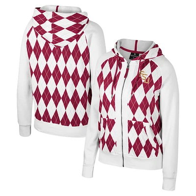 Women's Colosseum White Florida State Seminoles The Dealio Argyle Full-Zip Jacket