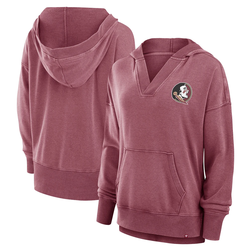 Women's Fanatics  Garnet Florida State Seminoles Initiative Snow Wash French Terry V-Neck Pullover Hoodie