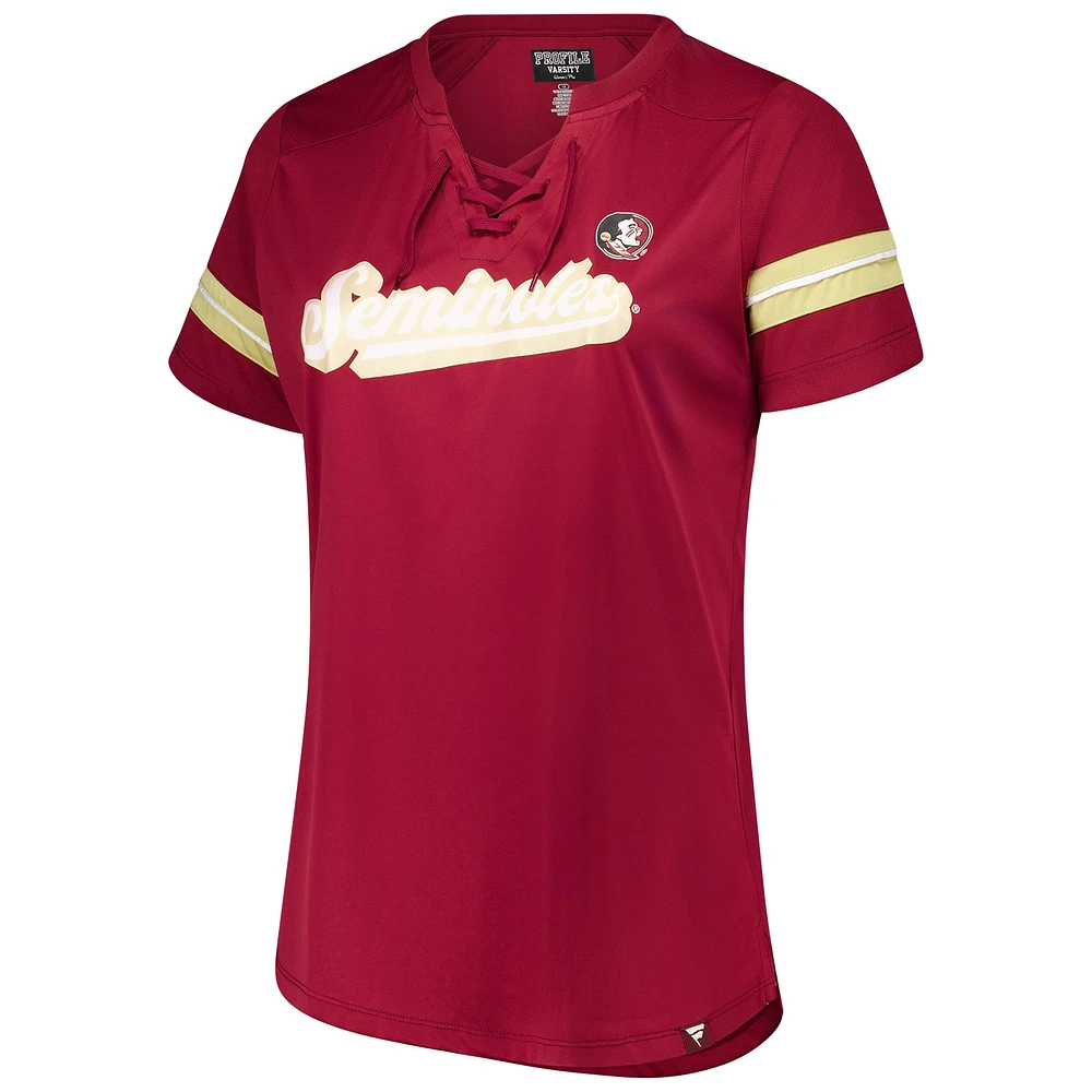 T-shirt à lacets pour femmes Fanatics Garnet Florida State Seminoles grande taille la préparation aux prolongations