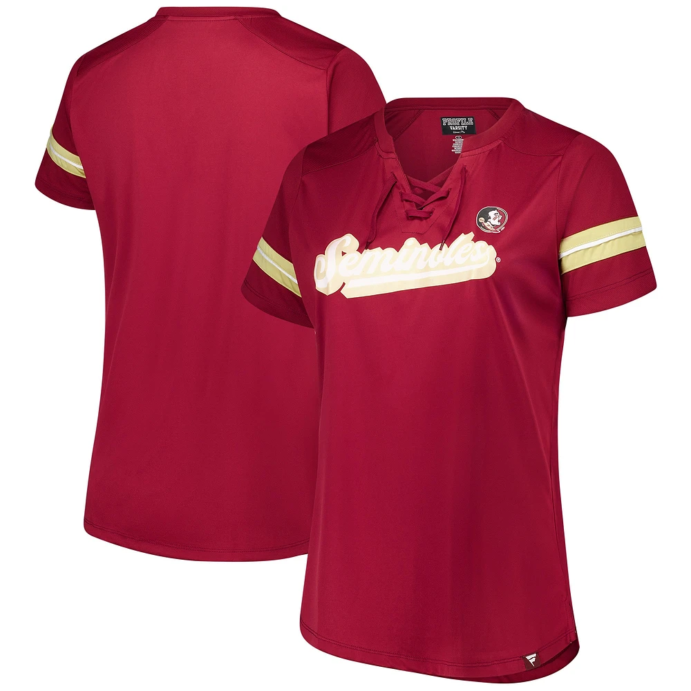 T-shirt à lacets pour femmes Fanatics Garnet Florida State Seminoles grande taille la préparation aux prolongations