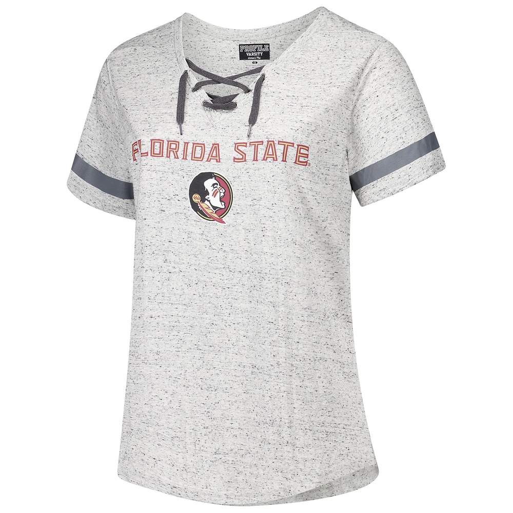 T-shirt à lacets et col en V grande taille pour femmes Fanatics Heather Gray Florida State Seminoles