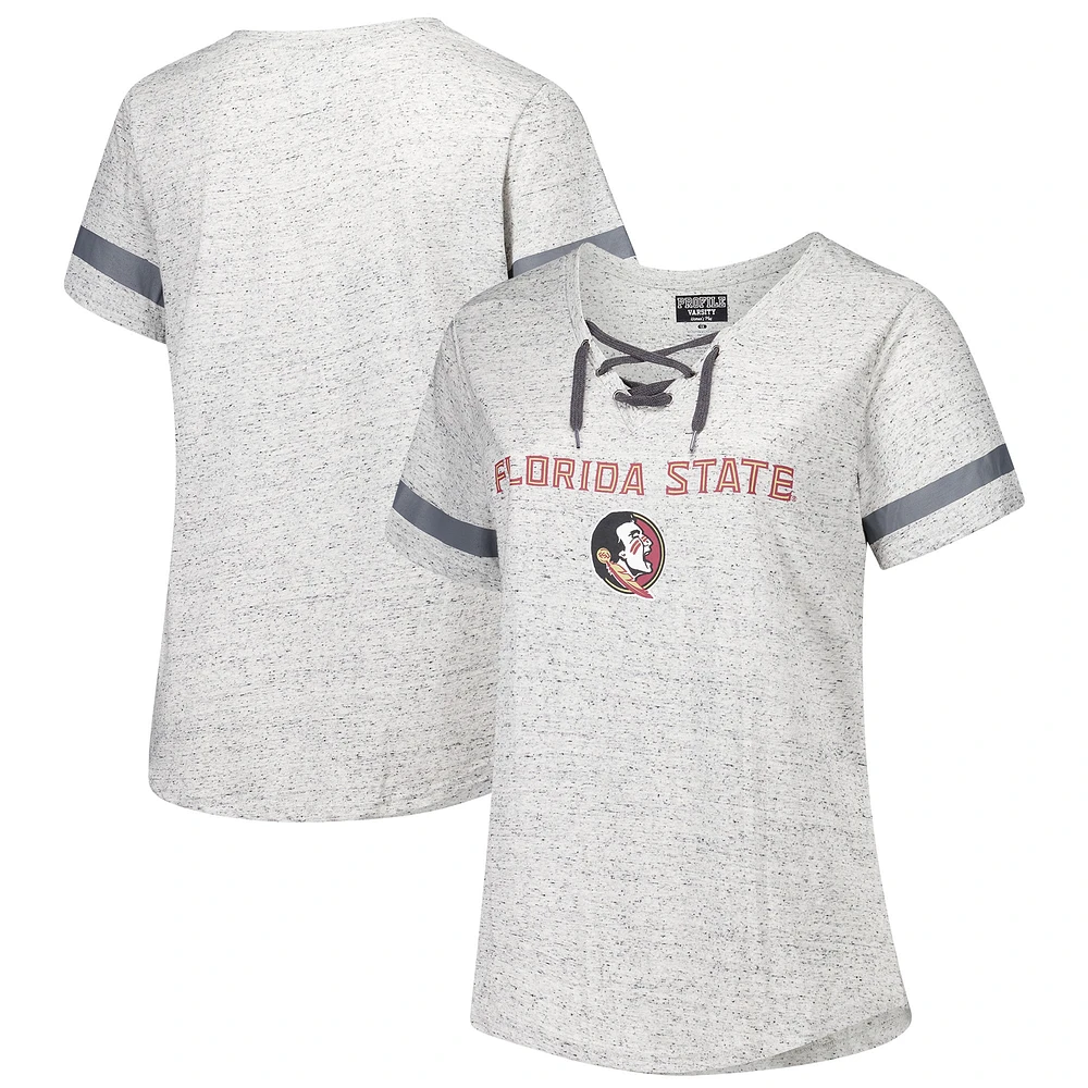 Women's Fanatics Heather Gray Florida State Seminoles Plus Lace-Up V-Neck T-Shirt