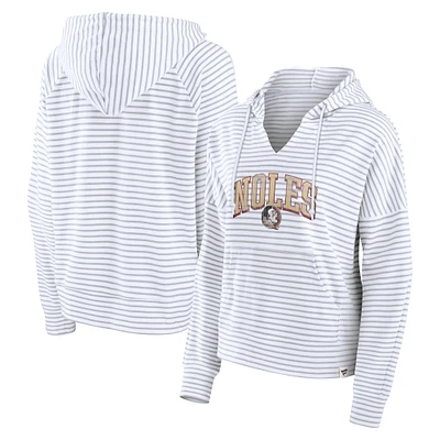 Women's Fanatics White/Gray Florida State Seminoles Arch Logo Striped Notch Neck Pullover Hoodie