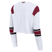 Women's Fanatics White Florida State Seminoles Training Camp Cropped Long Sleeve V-Neck Fashion Top