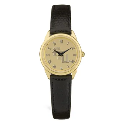 Florida State Seminoles Women's Personalized Gold Medallion Black Leather Wristwatch