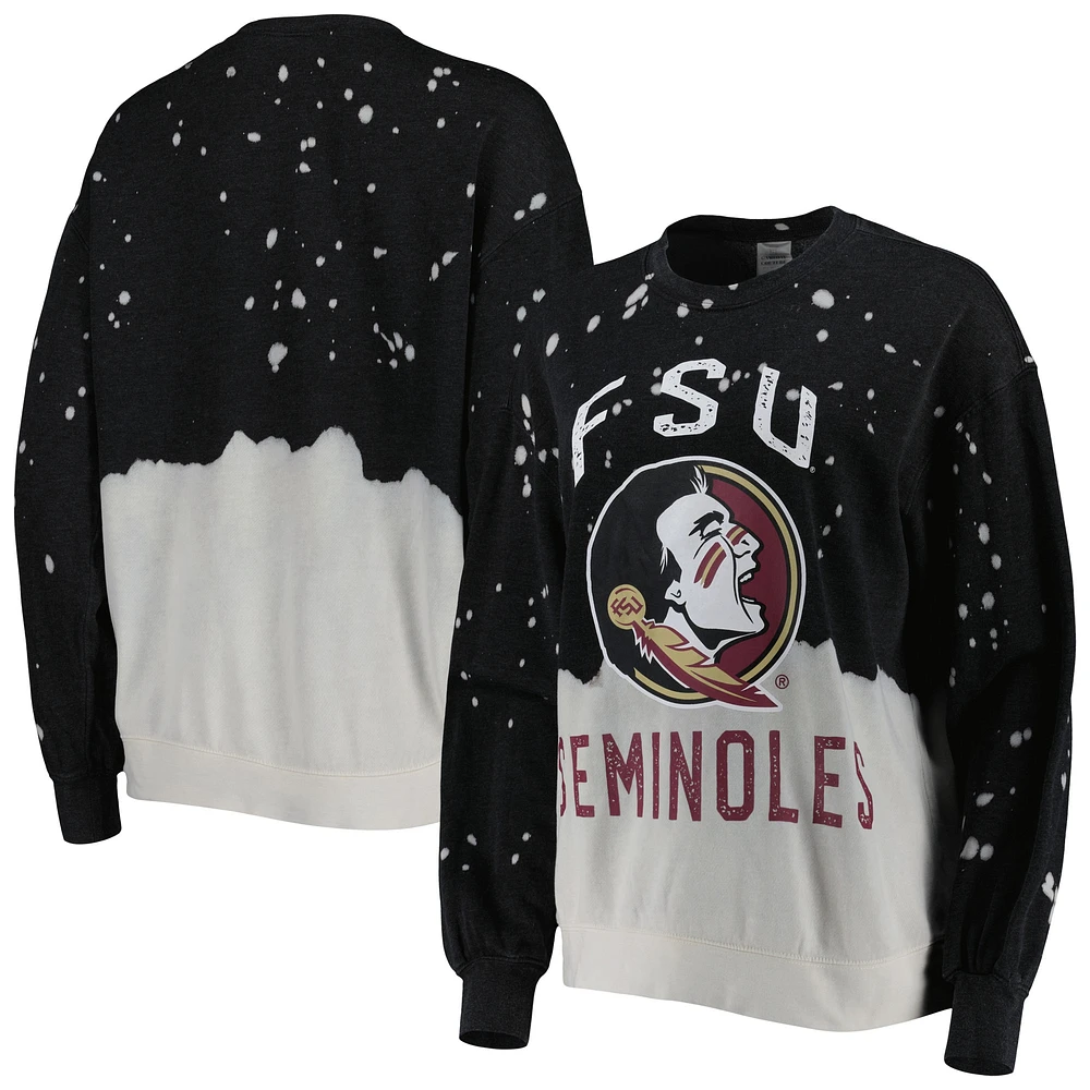 Women's Gameday Couture Black Florida State Seminoles Twice As Nice Faded Dip-Dye Pullover Long Sleeve Top