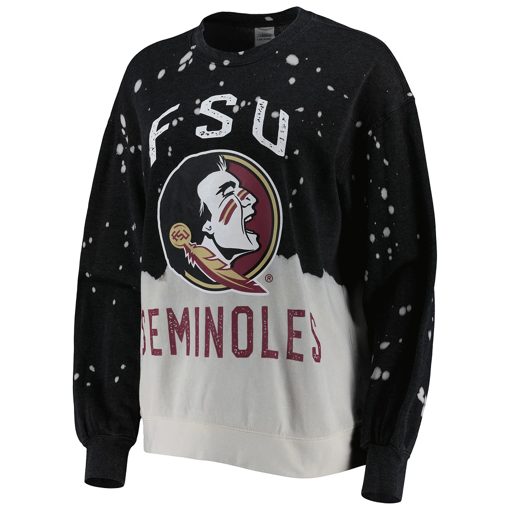 Women's Gameday Couture Black Florida State Seminoles Twice As Nice Faded Dip-Dye Pullover Long Sleeve Top