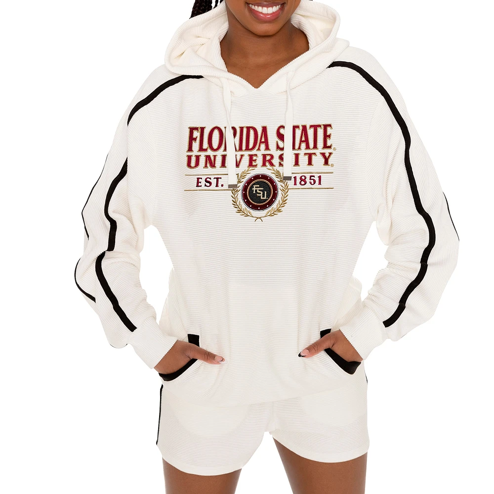 Women's Gameday Couture Cream Florida State Seminoles Down, Set, Go Pullover Hoodie and Shorts Set