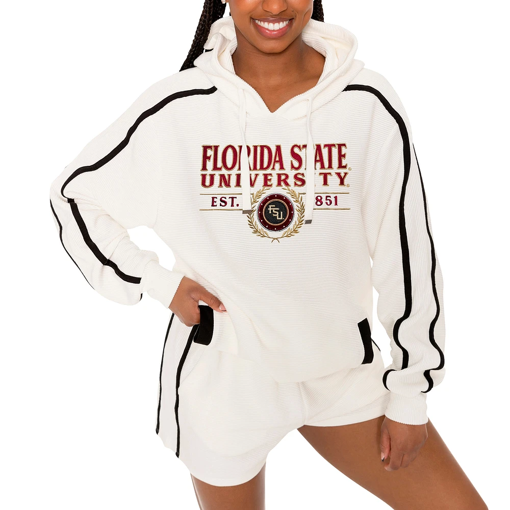 Women's Gameday Couture Cream Florida State Seminoles Down, Set, Go Pullover Hoodie and Shorts Set