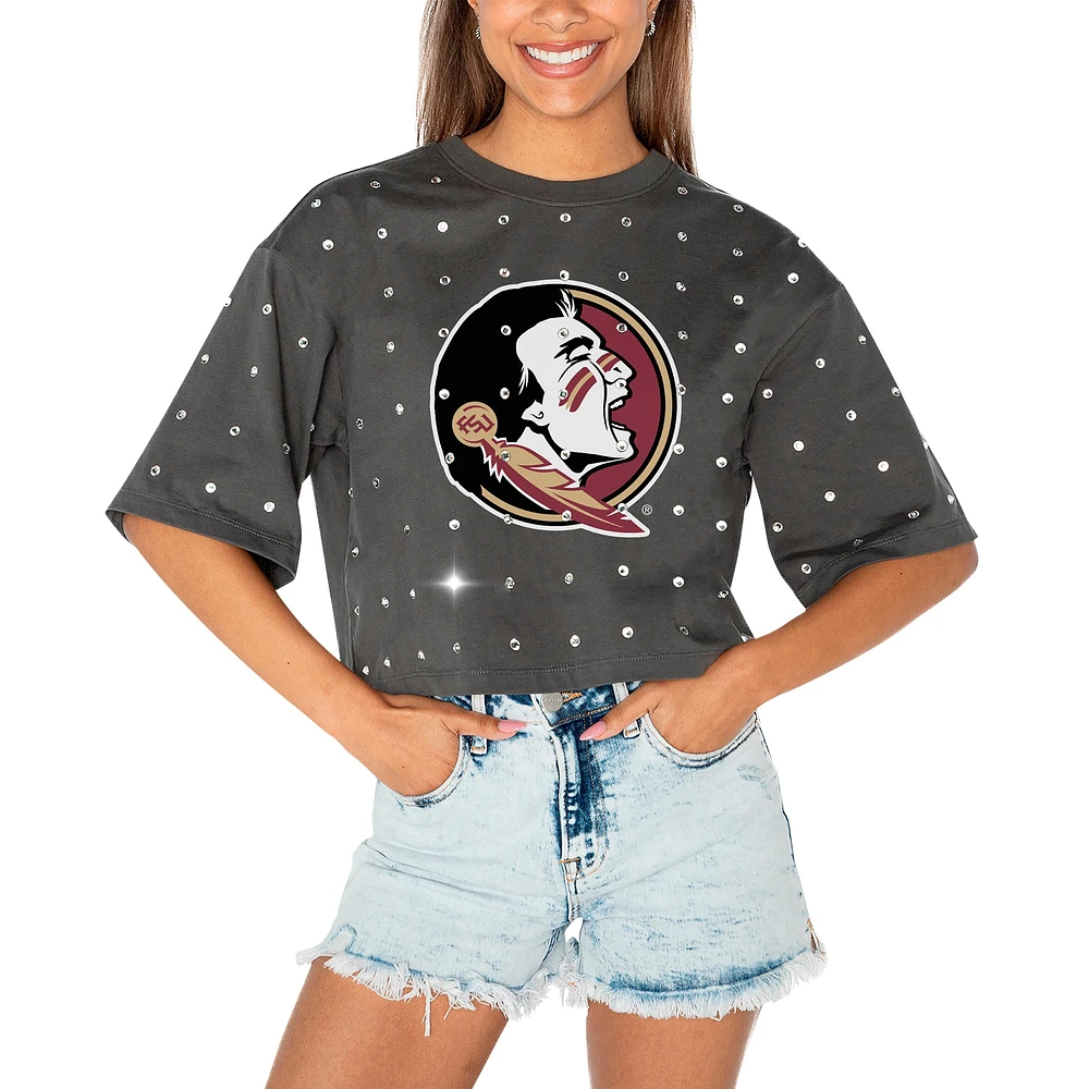 T-shirt court à strass pour femme Gameday Couture gris Florida State Seminoles Go Time