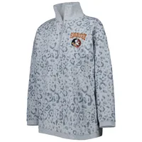 Women's Gameday Couture Heather Gray Florida State Seminoles Leopard Quarter-Zip Sweatshirt