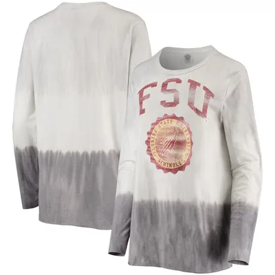 Florida State Seminoles Gameday Couture Women's High Line Tiered Dip-Dye Long Sleeve Tri-Blend T-Shirt - White/Gray