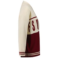 Cardigan boutonné rétro tissé Carley des Florida State Seminoles pour femmes, couleur grenat/crème, tenue de match