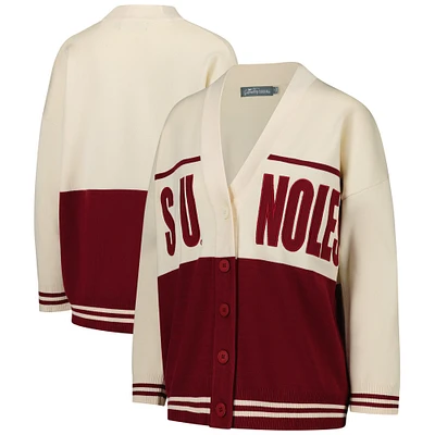 Cardigan boutonné rétro tissé Carley des Florida State Seminoles pour femmes, couleur grenat/crème, tenue de match