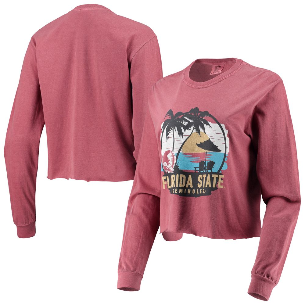 Women's Garnet Florida State Seminoles Palm Trees Sunset Long Sleeve Crop Top