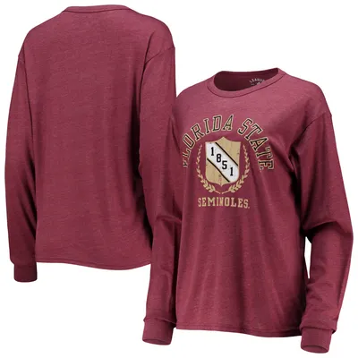 Florida State Seminoles League Collegiate Wear Women's Seal Victory Falls Oversized Tri-Blend Long Sleeve T-Shirt - Heathered Garnet