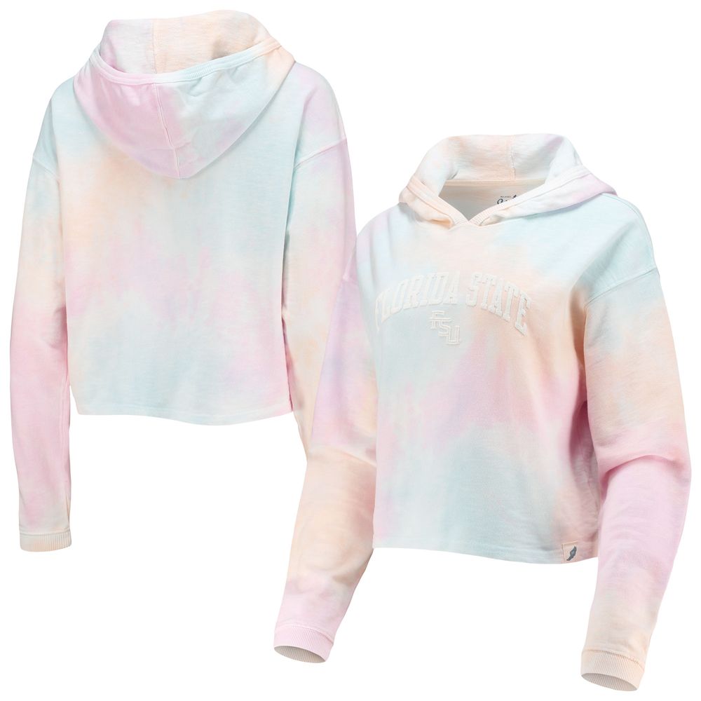 Women's League Collegiate Wear Pink/White Florida State Seminoles Tie-Dye Cropped Pullover Hoodie