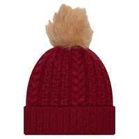 Bonnet tricoté à revers de luxe avec pompon pour femme Florida State Seminoles New Era Garnet