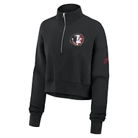 Sweat-shirt court à demi-zip Nike noir pour femme avec logo surélevé Florida State Seminoles Legacy