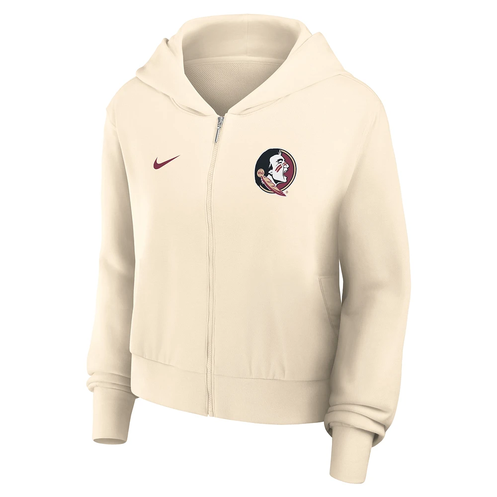 Women's Nike Cream Florida State Seminoles Cropped Chill Full-Zip Hoodie