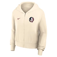 Women's Nike Cream Florida State Seminoles Cropped Chill Full-Zip Hoodie