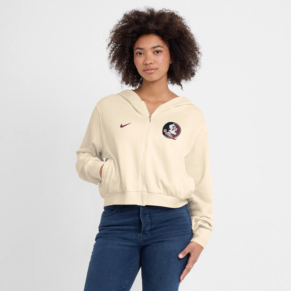 Women's Nike Cream Florida State Seminoles Cropped Chill Full-Zip Hoodie