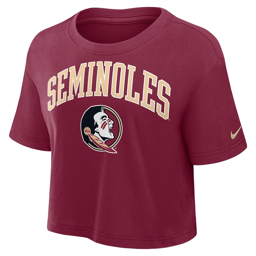 Women's Nike Garnet Florida State Seminoles Power Pursuit Athletic Prep Arch Performance Cropped T-Shirt