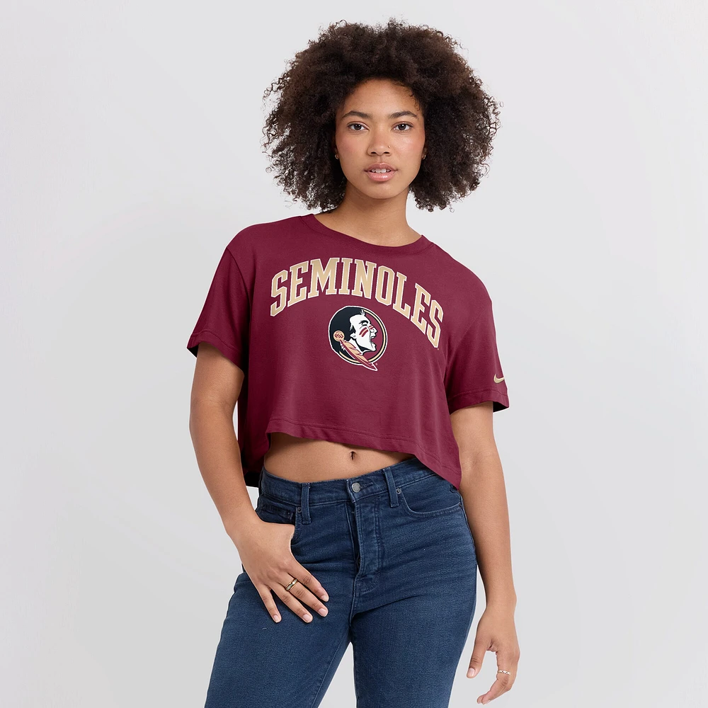 Women's Nike Garnet Florida State Seminoles Power Pursuit Athletic Prep Arch Performance Cropped T-Shirt