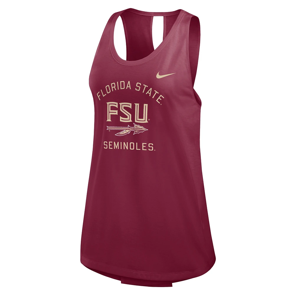 Débardeur Nike Garnet Florida State Seminoles Primetime Crisscross Performance pour femme