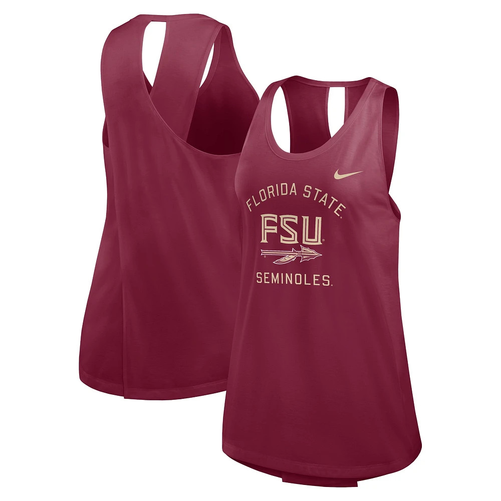 Débardeur Nike Garnet Florida State Seminoles Primetime Crisscross Performance pour femme